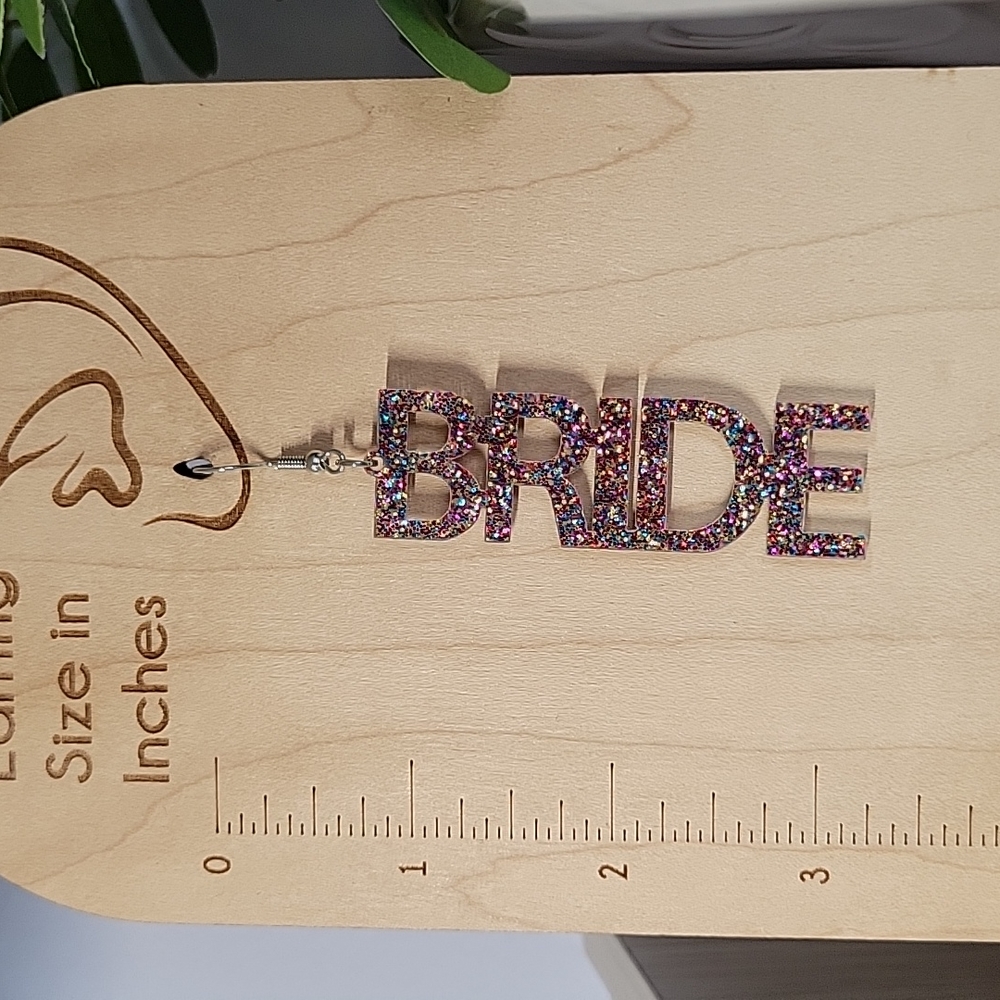 Bride Glitter Earrings, lightweight, Bachelorette - Picture 4 of 5
